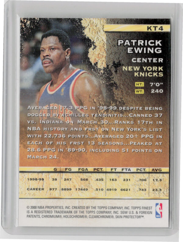 1999-00 Finest Patrick Ewing #KT4 Knicks 24 Karat Touch - Image 3