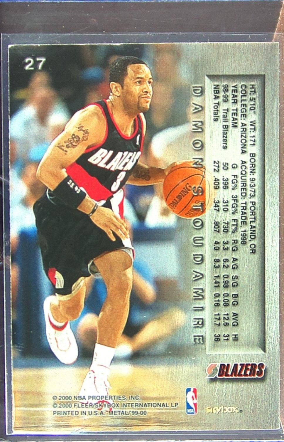 1999-00 Metal Damon Stoudamire #27 Blazers - Image 3