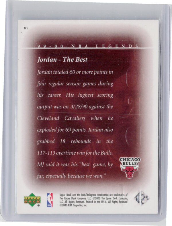 1999-00 Upper Deck Legends Michael Jordan #83 Bulls - Image 3