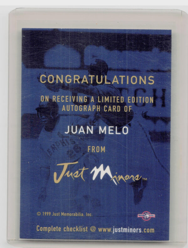 1999 Just Juan Melo AU #NNO BayBears Autographs - Image 3