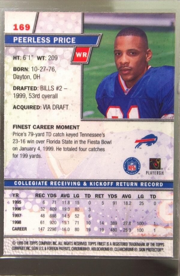 1999 Topps Finest Peerless Price RC #169 Bills - Image 3
