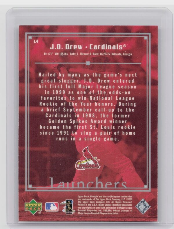 1999 Upper Deck HoloGrFX J.D. Drew #L4 Cardinals Launchers - Image 3