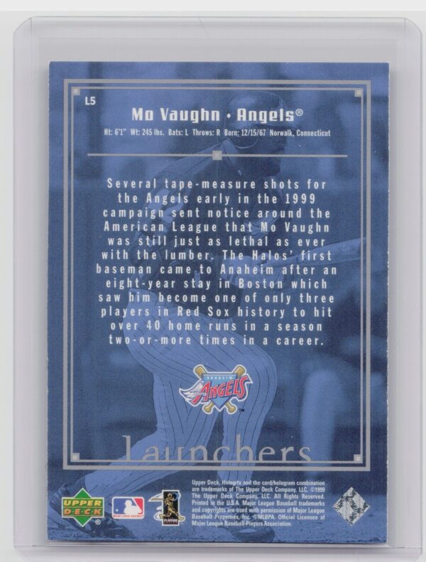 1999 Upper Deck HoloGrFX Mo Vaughn #L5 Angels Launchers - Image 3