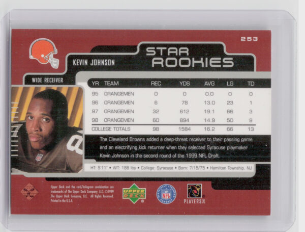 1999 Upper Deck Kevin Johnson RC #253 Browns - Image 3