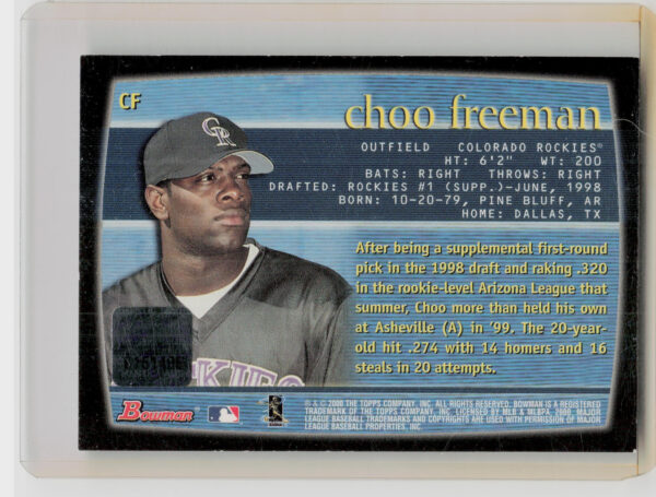 2000 Bowman Choo Freeman AU #CF Rockies Autographs - Image 3