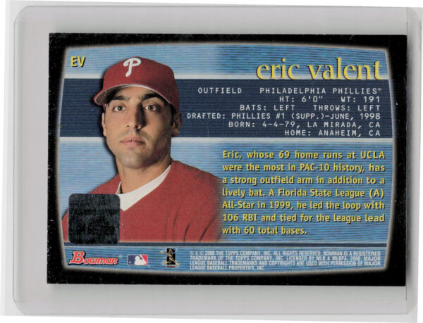 2000 Bowman Eric Valent AU #EV Phillies Autographs - Image 3