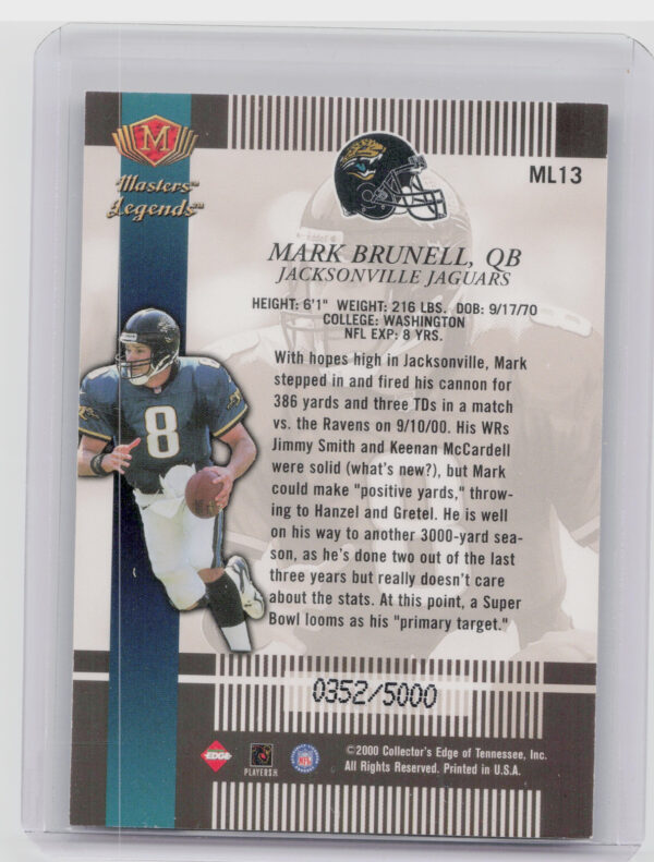 2000 Collector's Edge Masters Mark Brunell SN5000 #ML13 Jaguars Legends - Image 3