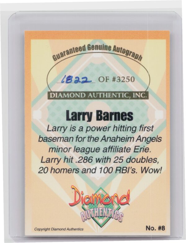 2000 Diamond Authentics Autographs Larry Barnes AU SN3250 #8 SeaWolves - Image 3