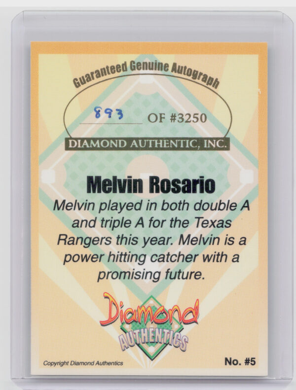 2000 Diamond Authentics Autographs Melvin Rosario AU SN3250 #5 Wings - Image 3