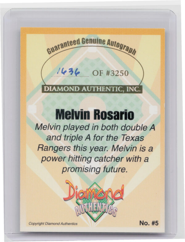 2000 Diamond Authentics Autographs Melvin Rosario AU SN3250 #5 Wings - Image 3