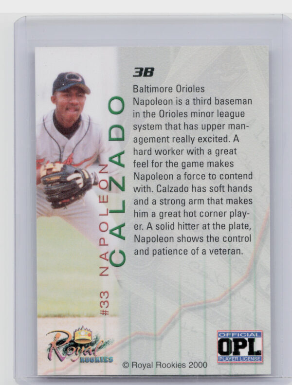 2000 Royal Rookies Futures Napoleon Calzado AU SN4950 #33 Shorebirds Autographs - Image 3