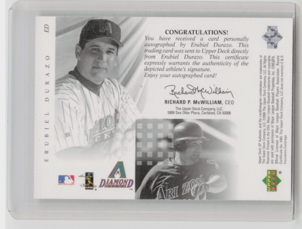 2000 SP Authentic Erubiel Durazo AU #ED Diamondbacks SP Chirography - Image 3
