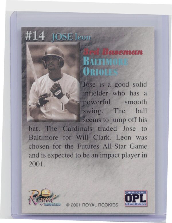2001 Royal Rookies Throwbacks Jose Leon Auto /5950 #14 Orioles Autographs - Image 3