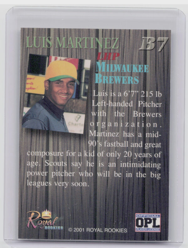 2001 Royal Rookies Throwbacks Luis Martinez AU SN3950 #B7 Brewers Barnstormers A - Image 3