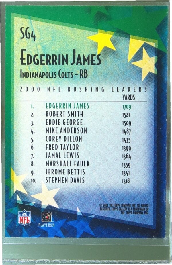 2001 Topps Gallery Edgerrin James #SG4 Colts Star Gallery - Image 3