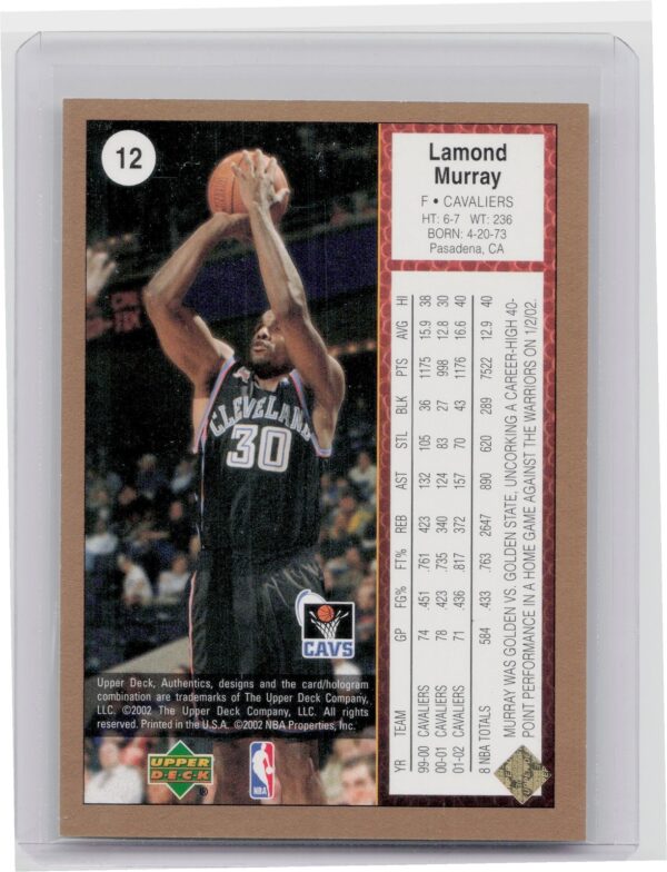 2002-03 UD Authentics Lamond Murray Gold SN250 #12 Cavaliers - Image 3