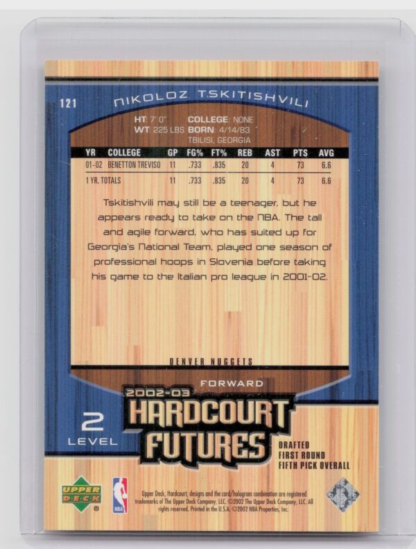 2002-03 Upper Deck Hardcourt Nikoloz Tskitishvili RC SN1299 #121 Nuggets - Image 3