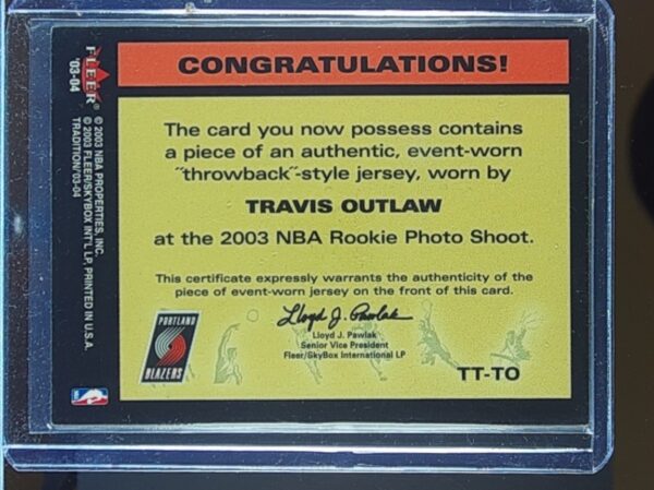 2003-04 Fleer Tradition Travis Outlaw JSY #TT-TO Blazers Throwback Threads Event - Image 3