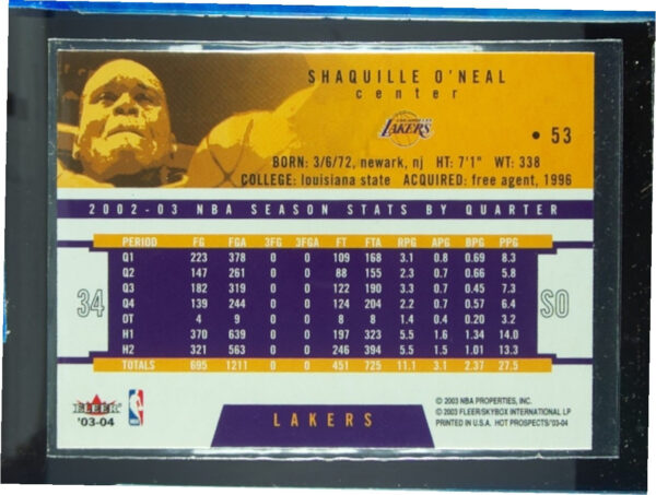 2003-04 Hoops Hot Prospects Shaquille O'Neal #53 Lakers - Image 3