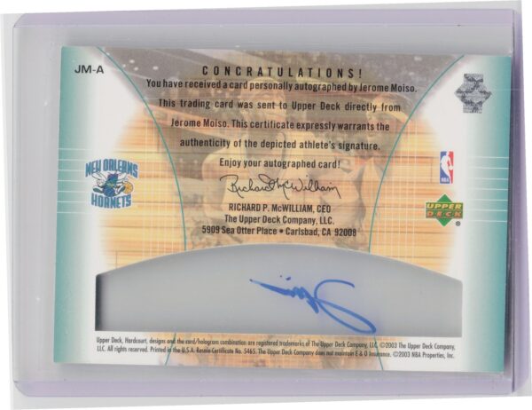 2003-04 Upper Deck Hardcourt Jerome Moiso AU #JM-A Hornets Clear Commemoratives - Image 3
