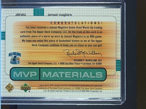 2003-04 Upper Deck MVP Jamaal Magloire JSY #JM-WU Hornets Materials Warmups - Image 3