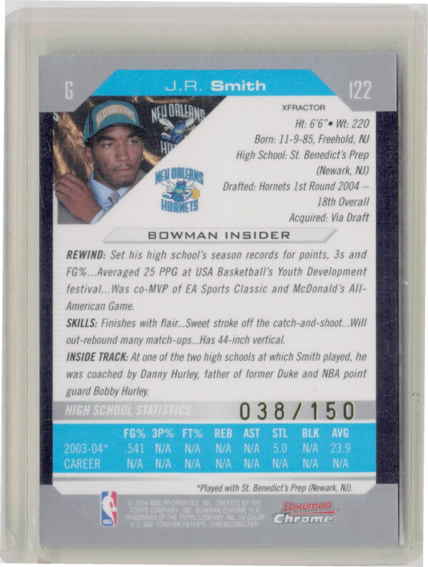 2004-05 Bowman J.R. Smith Chrome X Fractors SN150 #122 Hornets - Image 3