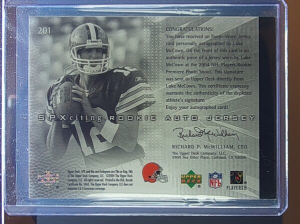 2004 SPx Luke McCown AU SN1499 RC MEM #201 Browns - Image 3