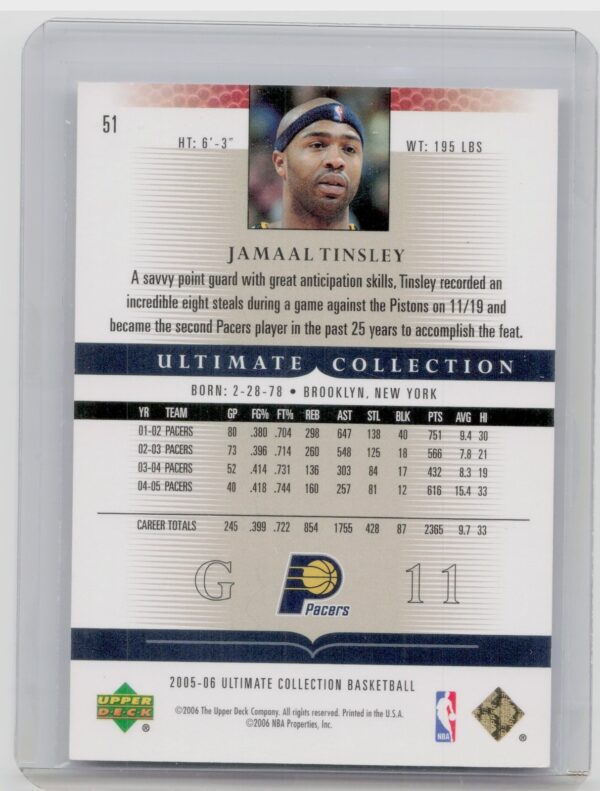 2005-06 Upper Deck Ultimate Collection Jamaal Tinsley SN750 #51 Pacers - Image 3