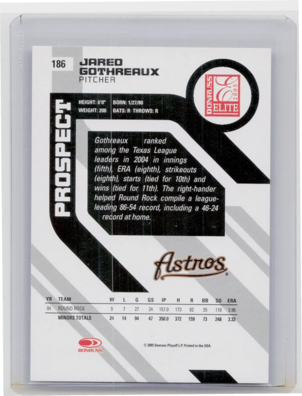 2005 Donruss Elite Jared Gothreaux AU SN1500 RC #186 Astros - Image 3