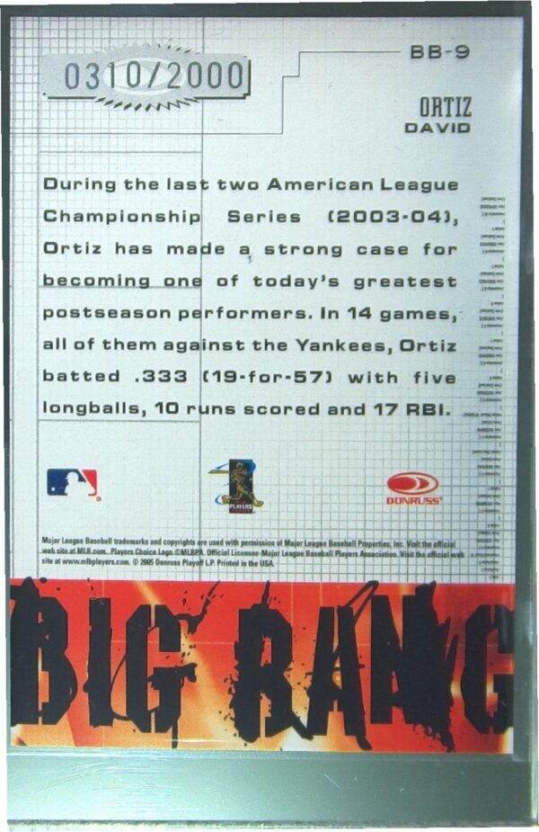 2005 Donruss Leather & Lumber David Ortiz /2000 #BB-9 Sox Big Bang - Image 3