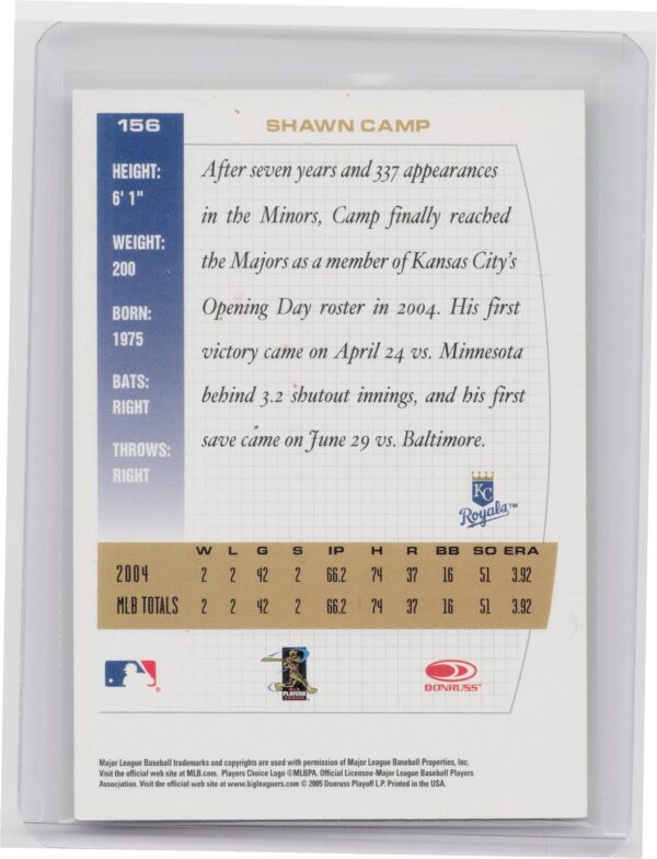 2005 Donruss Team Heroes Shawn Camp #156 Royals - Image 3