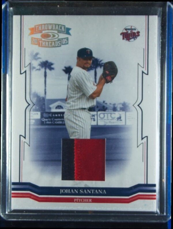 2005 Donruss Throwback Threads Johan Santana MEM SN100 #57 Twins Material Jersey