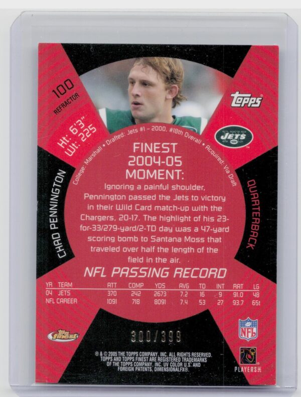 2005 Finest Chad Pennington Refractors /399 #100 Jets - Image 3