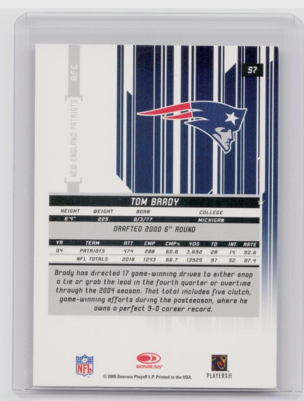2005 Leaf Rookies & Stars Tom Brady #57 Patriots - Image 3