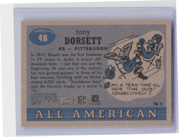 2005 Topps All American Tony Dorsett #46 Panthers - Image 3