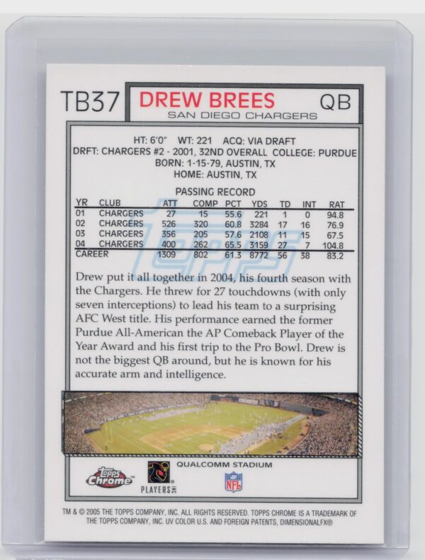 2005 Topps Chrome Drew Brees #TB37 Chargers Throwbacks - Image 3