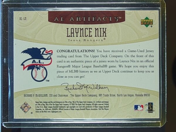 2005 UD Artifacts Laynce Nix /325 JSY #AL-LN Rangers AL/NL Artifacts - Image 3