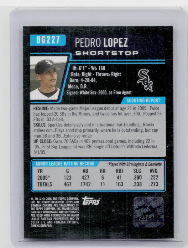 2006 Bowman Chrome Pedro Lopez AU #BC227 Sox Prospects - Image 3