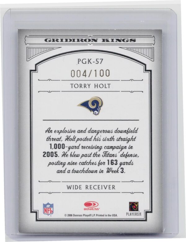 2006 Donruss Threads Torry Holt /100 #PGK-57 Rams Gold Holofoil - Image 3