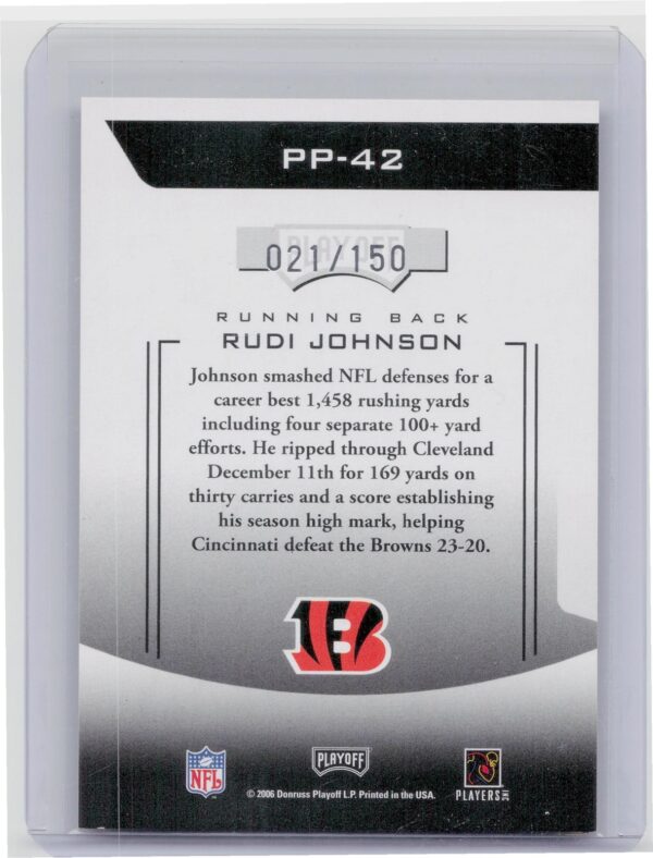 2006 Playoff Prestige Rudi Johnson /150 #PP-42 Bengals Prestigious Pros Red - Image 3