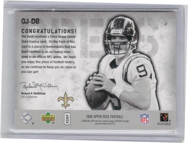 2006 Upper Deck Drew Brees MEM #GJ-DB Saints UD Game Jerseys - Image 3