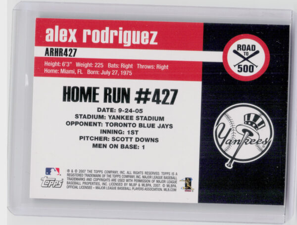 2007 Bowman Draft Picks & Prospects Alex Rodriguez #ARHR427 Yankees Alex Rodrigu - Image 3