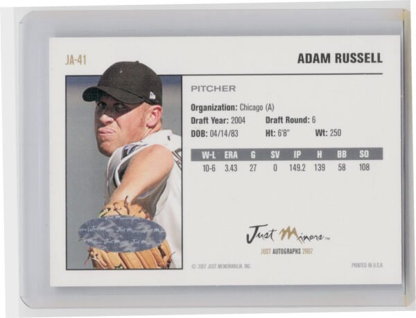 2007 Just Autographs Adam Russell AU #JA-41 Sox Signatures - Image 3
