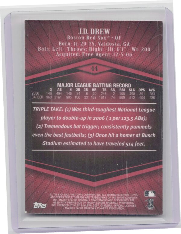 2007 Topps Triple Threads J.D. Drew SN1350 #44 Sox - Image 3
