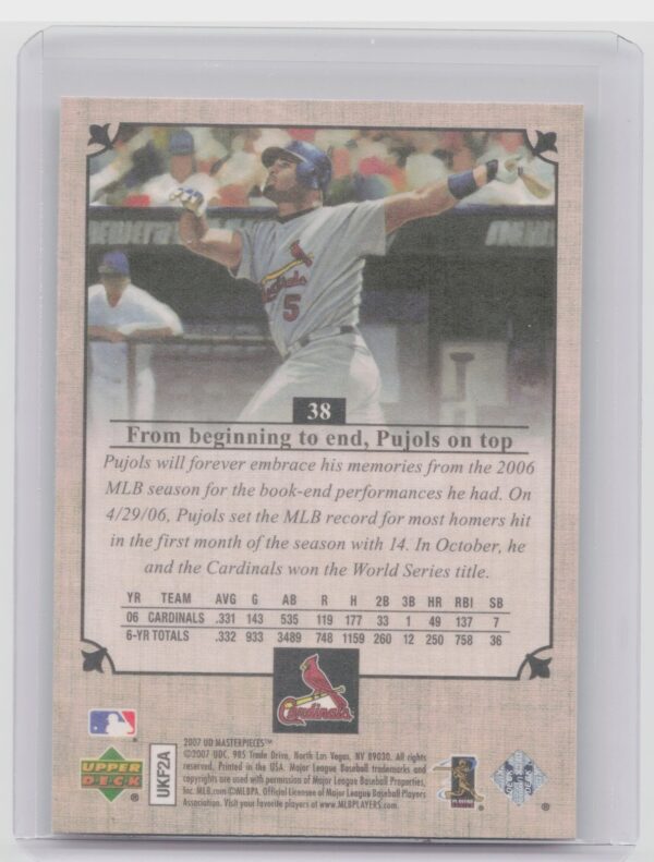 2007 Upper Deck Masterpieces Albert Pujols #38 Cardinals - Image 3