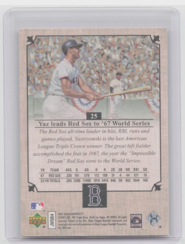 2007 Upper Deck Masterpieces Carl Yastrzemski #25 Sox - Image 3