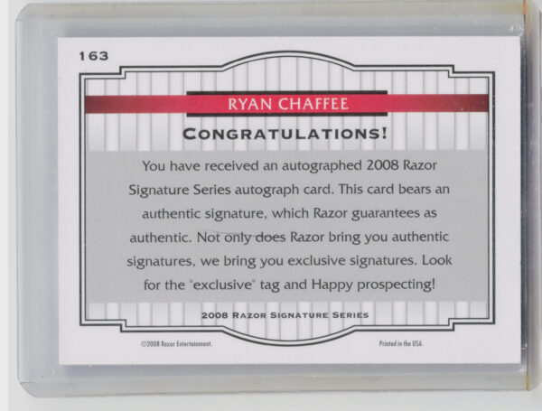 2008 Razor Signature Series Ryan Chaffee Black AU SN199 #163 Angels - Image 3