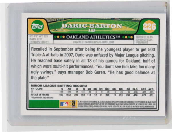 2008 Topps Chrome Daric Barton AU #226 Athletics - Image 3
