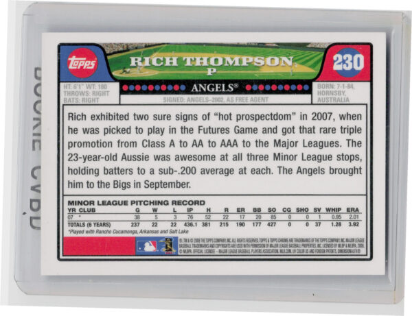2008 Topps Chrome Rich Thompson AU RC #230 Angels - Image 3