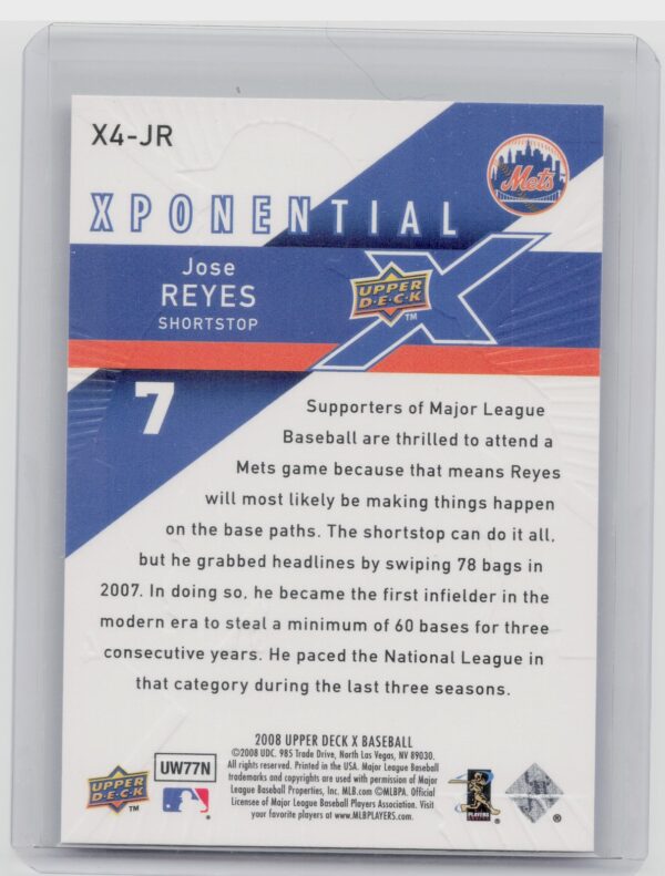 2008 Upper Deck X Jose Reyes #X4-JR Mets Xponential 4 - Image 3